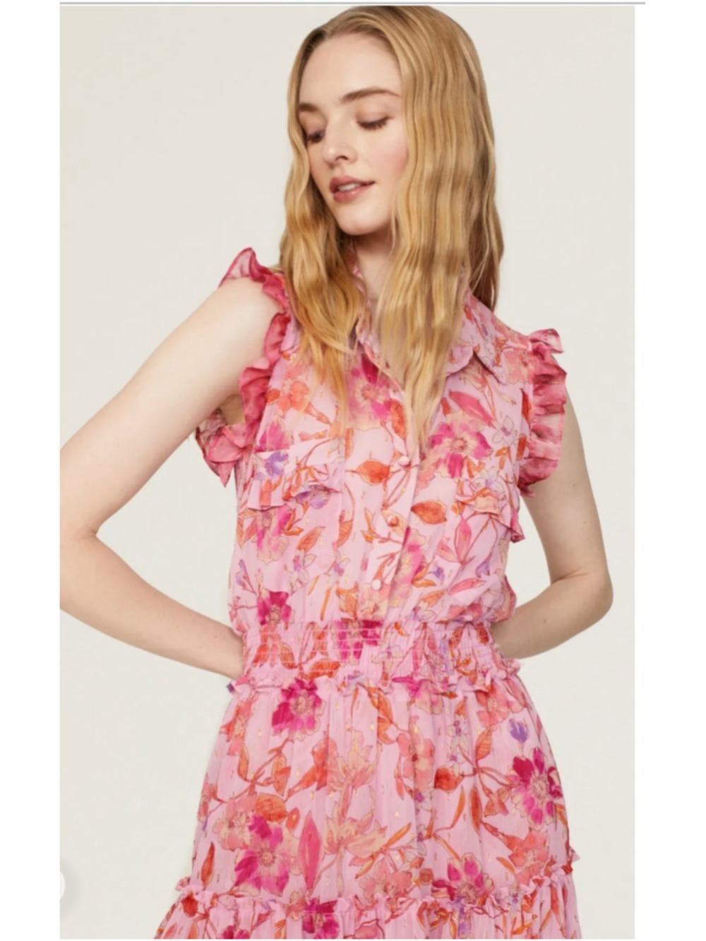 MISA Los Angeles Trina Fire Florals Mix Ruffle Midi Dress M - Picture 3 of 16